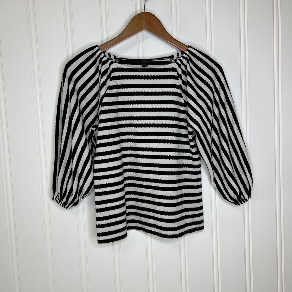 Ann Taylor Women's Striped Off The Shoulder Top White Black XS Petite